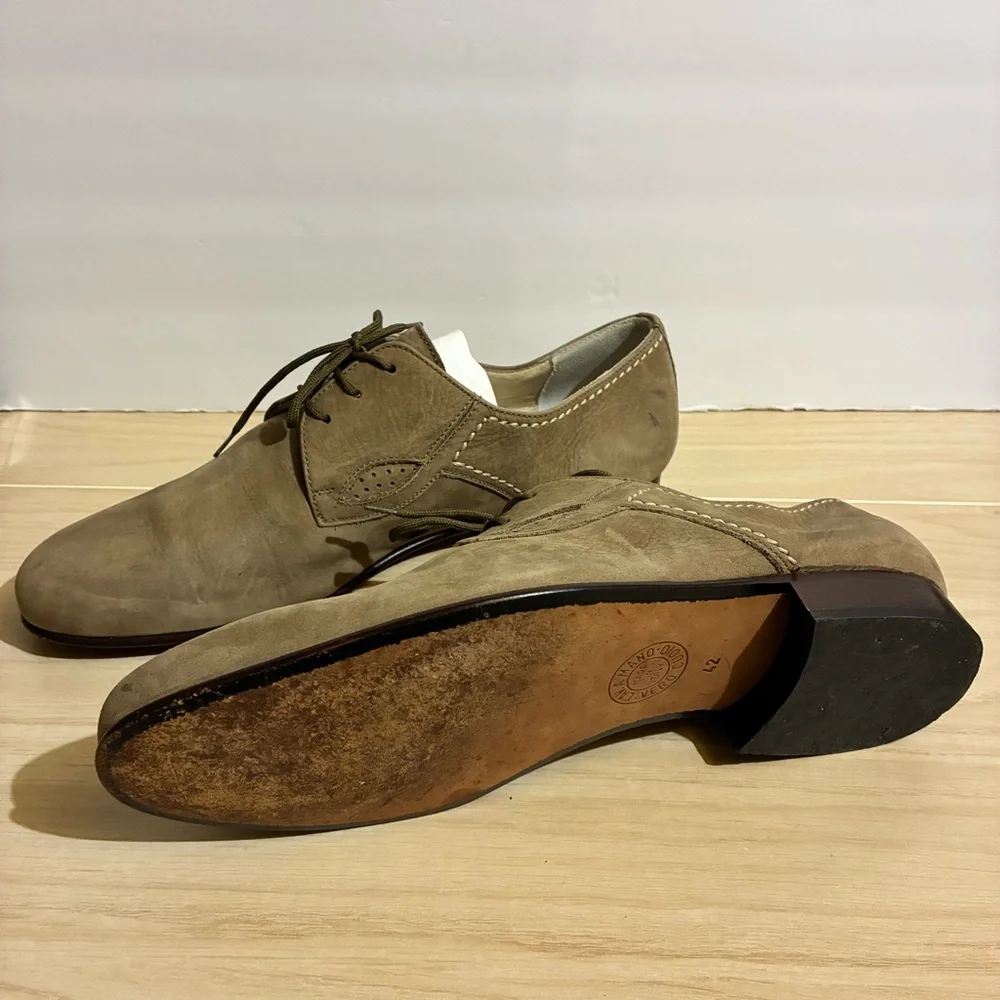 Booker’s Leather Suede Derby Oxford Shoes Sz 42 US8.5 Tan Classic Made in Italy
